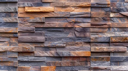 Close-up of a textured stone wall with varying shades of brown and gray, highlighting the rugged, natural appearance. Concept of architecture, construction, and design.
