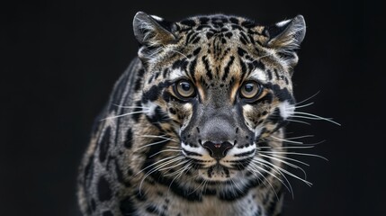 Portrait of a clouded leopard with intense gaze, Concept of endangered species and wildlife conservation

