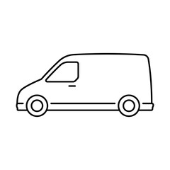 Van icon. Black contour linear silhouette. Editable strokes. Side view. Vector simple flat graphic illustration. Isolated object on a white background. Isolate.
