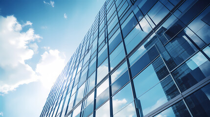 Glass skyscrapers reflect the sky