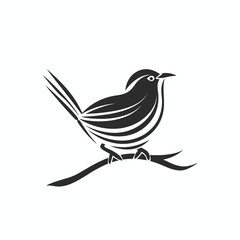 Fototapeta premium Minimalist black and white bird illustration perched on a branch.