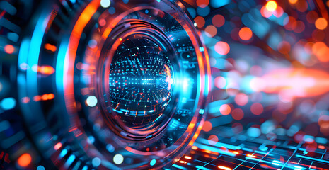 A colorful, abstract image of a sphere with a blue and red glow surrounding it