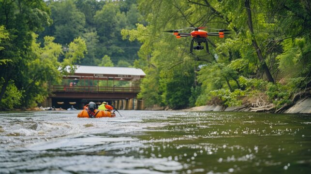 A helicopter flies low over a vast body of water, creating ripples as it maneuvers through the sky.