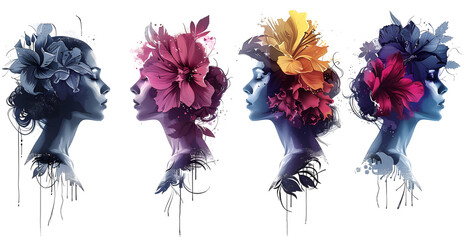 Four women with flowery hair and faces