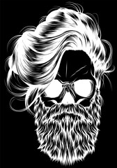 white silhouette of skull with beard on black background