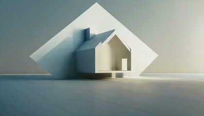 A minimalistic background with a model of a house on it. Cold colors. Impression of seriousity. Can be used for real estate, property insuarence, architectural studios, ads, posts on social media