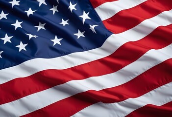 An American flag with its red and white stripes and blue field with white stars, representing the United States of America