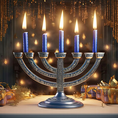 hanukkah menorah with candles - Jews