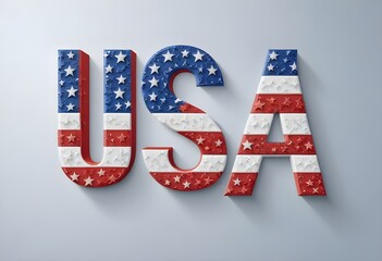Red, white, and blue letters spelling USA with a star pattern design