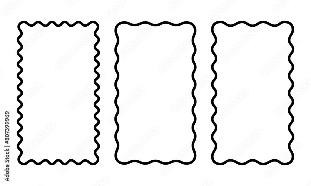 Wall mural set of vertical rectangle frames with wavy edges. rectangular shapes with curvy borders. mirror, pic