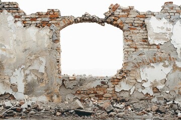 A brick wall with a large hole in it