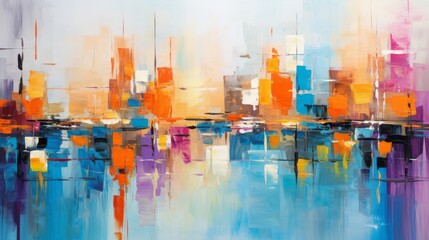 Abstract coastal city creative background, close-up fragment of original acrylic painting. Contemporary art. High quality photo