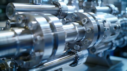 Fototapeta premium Close-up of industrial metal machining equipment, CNC machine and precision engineering