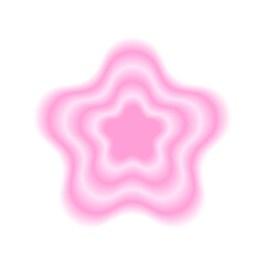 Pink concentric flower shape in gradient blurry style isolated on white background. Trendy y2k sticker with y2k aura effect. Vector illustration.