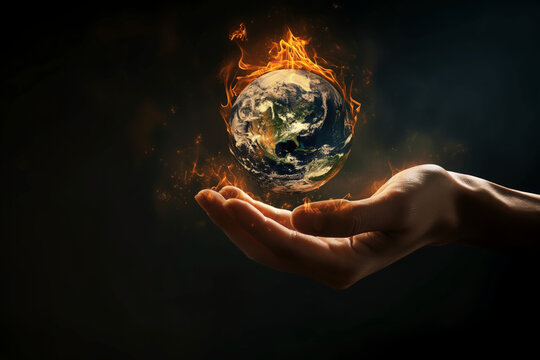 Man made climate change, global warming at the hands of humans, burning the world