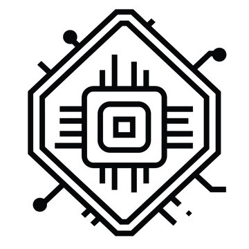 recommend clip art: Black and white abstract illustration of a microchip on a white background.