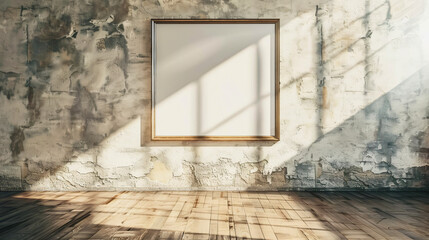 Empty Picture Frame on Wooden Floor in Sunlit Room