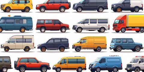 background with a set of vehicles. Car sales or transportation company concept