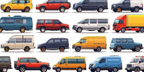 Fototapeta premium background with a set of vehicles. Car sales or transportation company concept