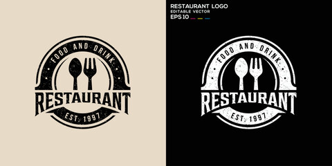 Fototapeta premium Vector design template of a restaurant logo in classic style. Food, retro, vintage, emblem. EPS 10 icon symbols