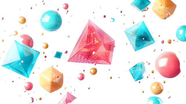 Colorful geometrical shapes isolated on a transparent background, PNG, Ai