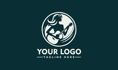 girl and guitar vector logo Silhouette of a woman with guitar in negative space logo vector