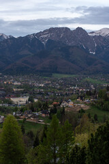 Panorama of the Tatry mountain range in Poland 