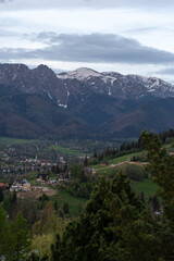 Panorama of the Tatry mountain range in Poland 