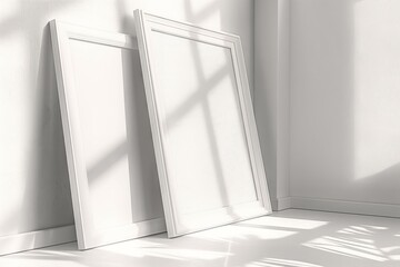 Minimalist White Frames with Shadows on Plain Background.