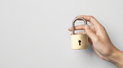 person holding a padlock closed with old lock on white background in high resolution