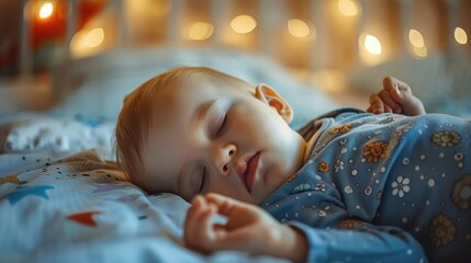 One year old baby boy sleeping during the day, Baby sleeping with open arms and with pacifier, Daytime sleep of the child