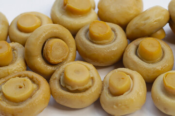 Champignon mushrooms in brine. Canned champignon mushrooms whole