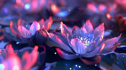 Lotus background made with lighting decorated. Concept of celebrating.
