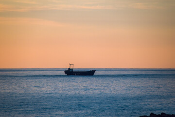 Sunset in Cyprus. View of Paphos coast at sunset. Evening landscape of Cyprus.