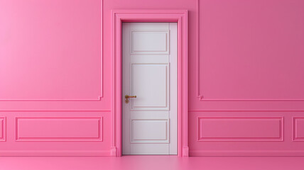 Door and wall on pink background. minimal concept. 3D rendering.