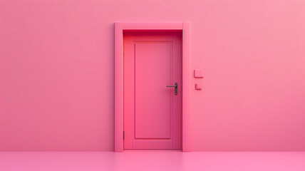 Door and wall on pink background. minimal concept. 3D rendering.