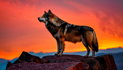 Lone Wolf Howling at Dawn