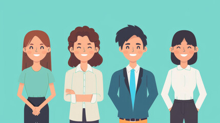 Fototapeta premium Diverse group of young professionals standing together, portraying teamwork and unity in a modern workplace.