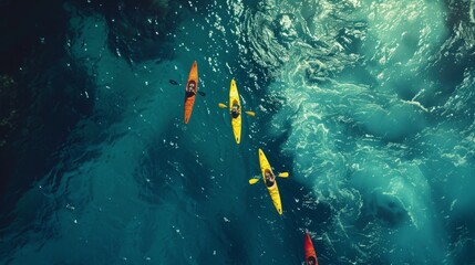 A group of individuals enjoying kayaking on a body of water.
