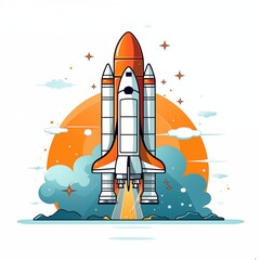 Fototapeta premium Stylized Illustration of a Rocket Launching into Space at Sunset