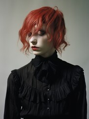 Mysterious woman with vibrant red hair and dark makeup