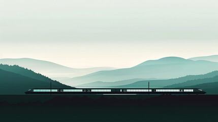 Obraz premium Simple illustration of modern train with mountains.