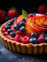 Delicious fresh fruit tart with berries