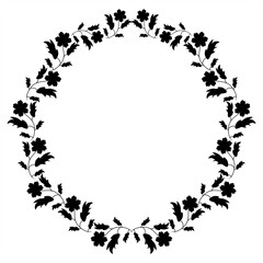 Stamp silhouette illustration of creeping wild grass flowers forming a round frame pattern