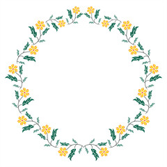 colorful illustration of creeping wild grass flowers forming a round frame pattern