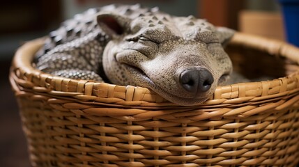 Obraz premium Sleeping lizard in wicker basket