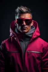 Obraz premium person wearing red jacket and sunglasses