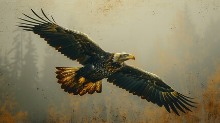 Illustration of eagle with outstretched wings.