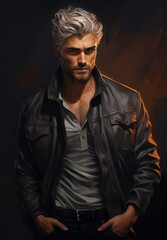 Fototapeta premium Mysterious man in dark leather jacket