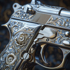 Close-Up of Engraved M92 Magnum Pistol